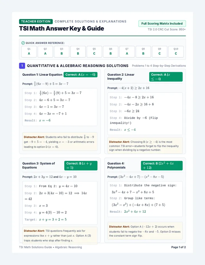 TSI Math Answer Key