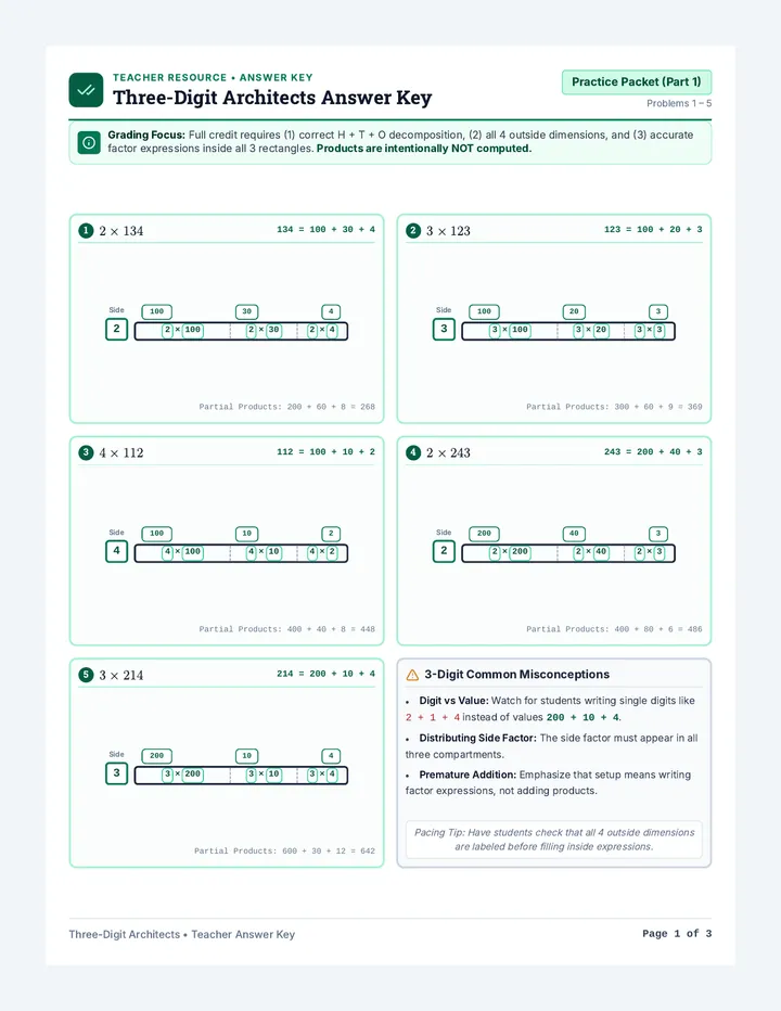 Three Digit Answer Key