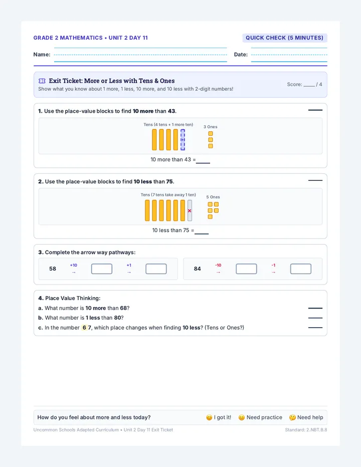 More or Less Exit Ticket