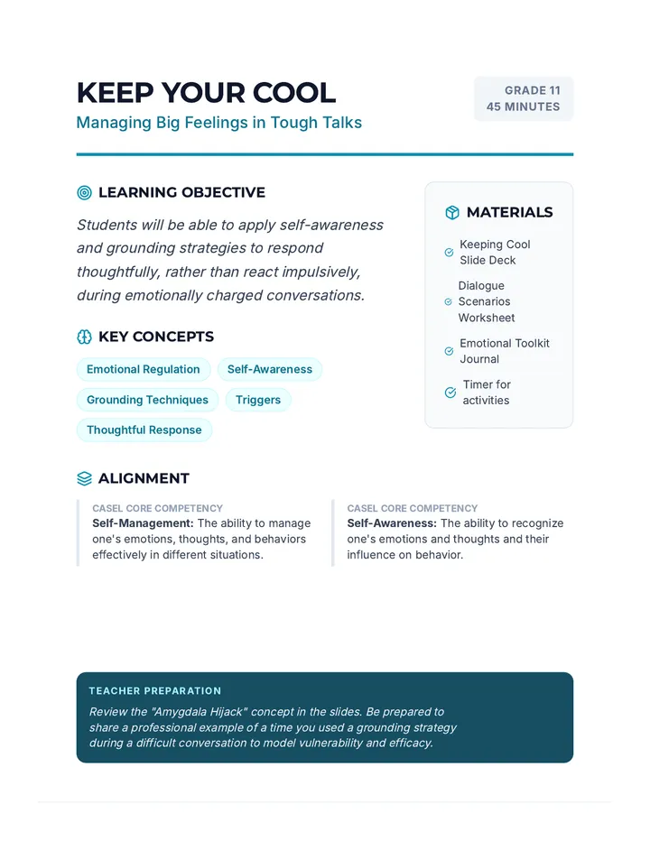Keep Your Cool Lesson Plan