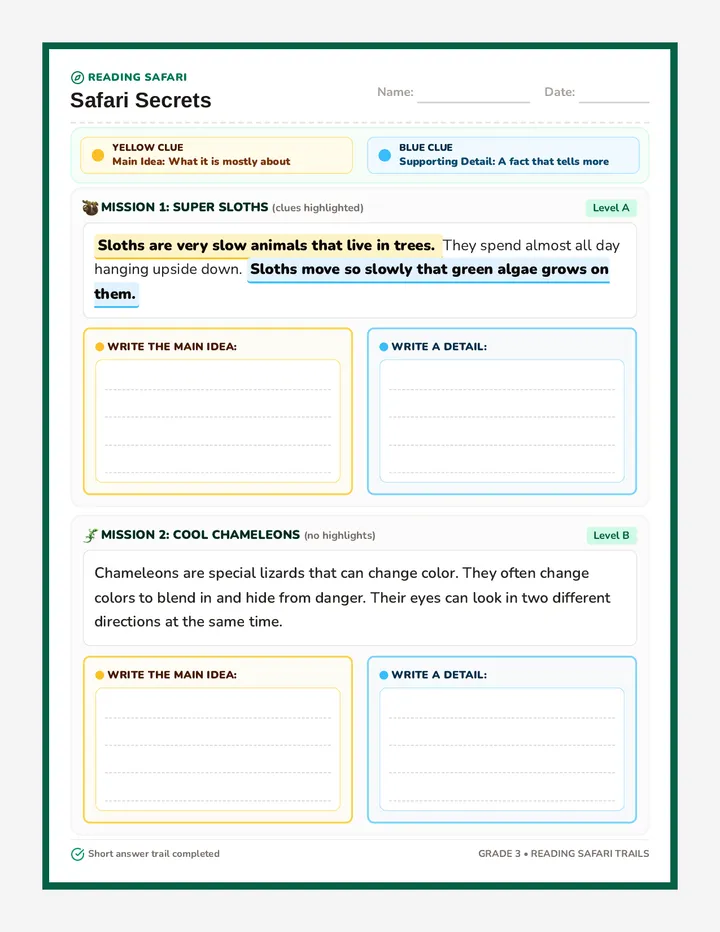 Safari Secrets Worksheet