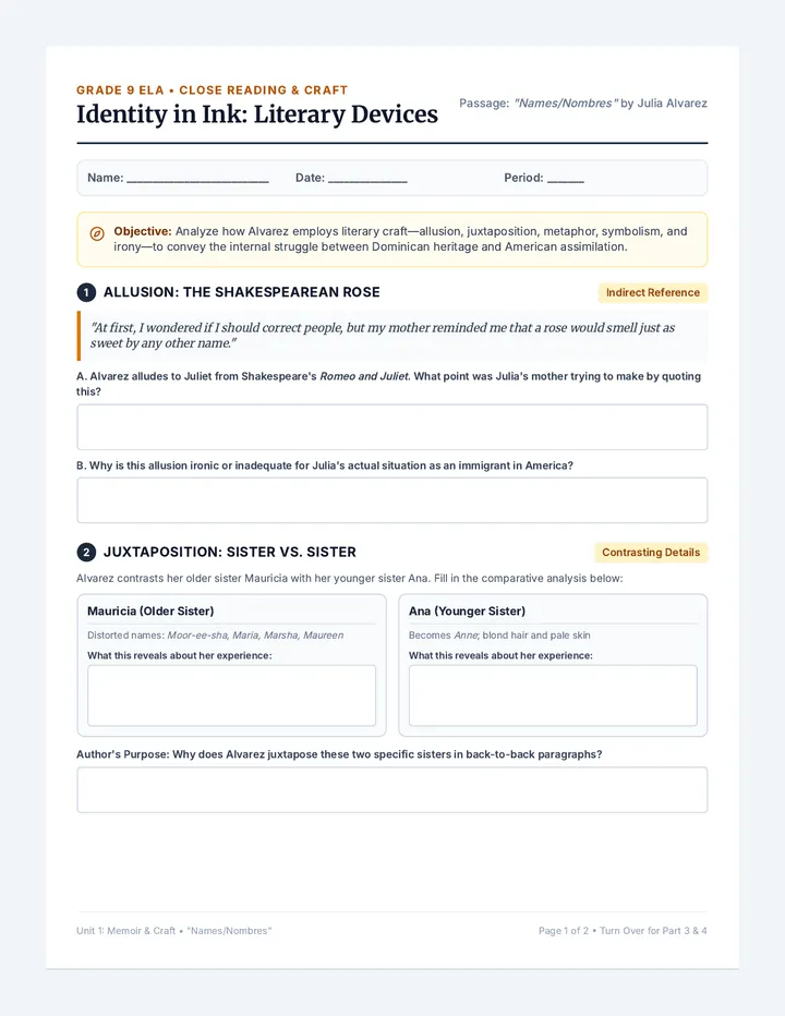 Identity In Ink Worksheet