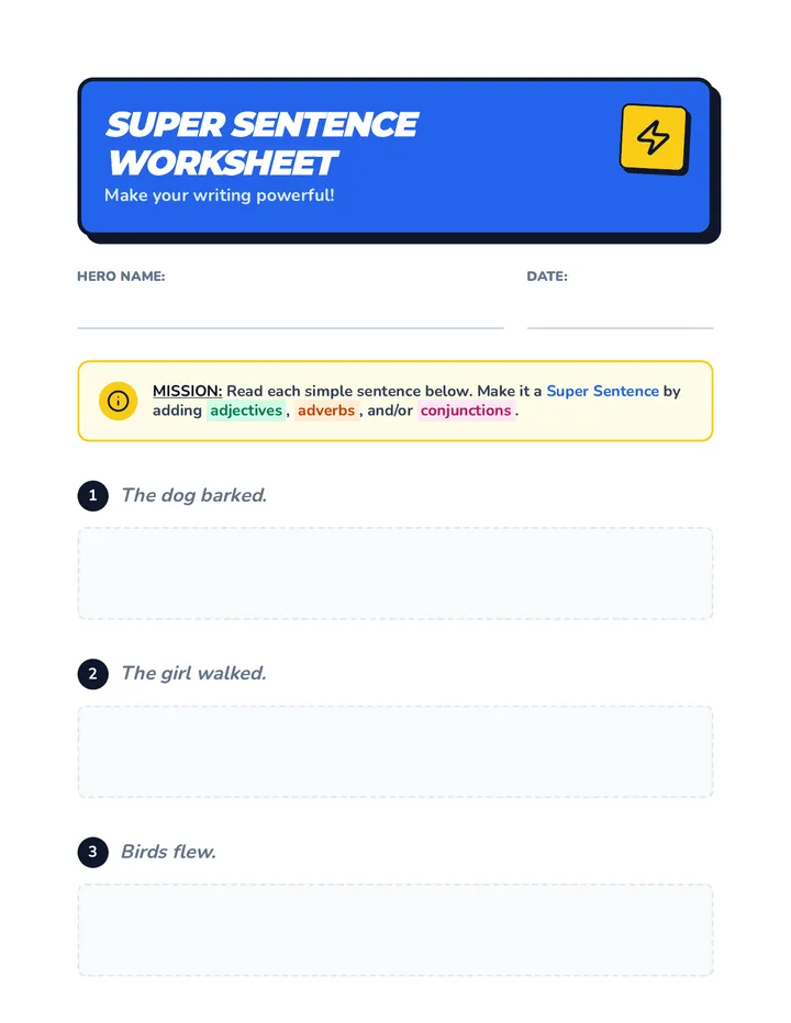 Super Sentence Worksheet Document