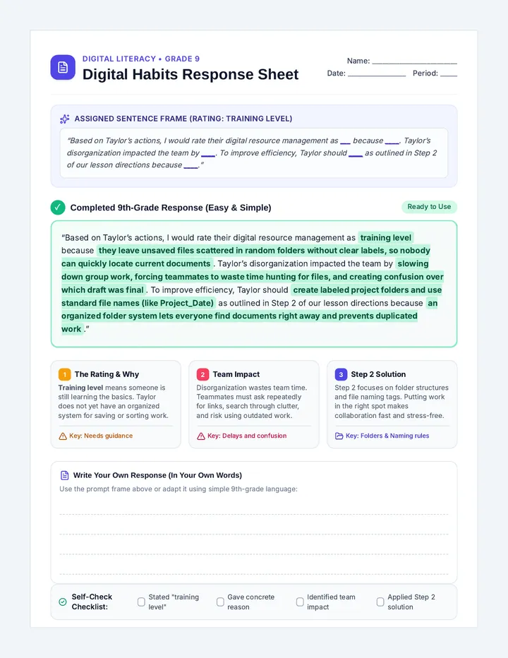 Digital Habits Response Sheet