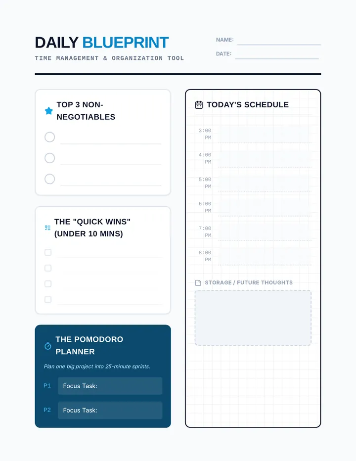 Daily Blueprint Organizer Worksheet