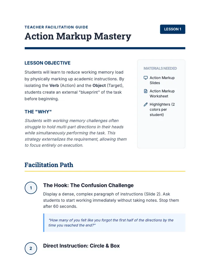 Action Markup Teacher Guide