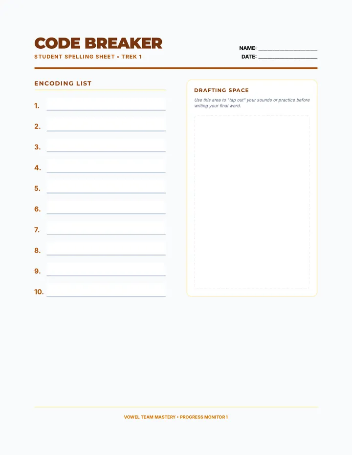 Vowel Team Spelling Student Sheet