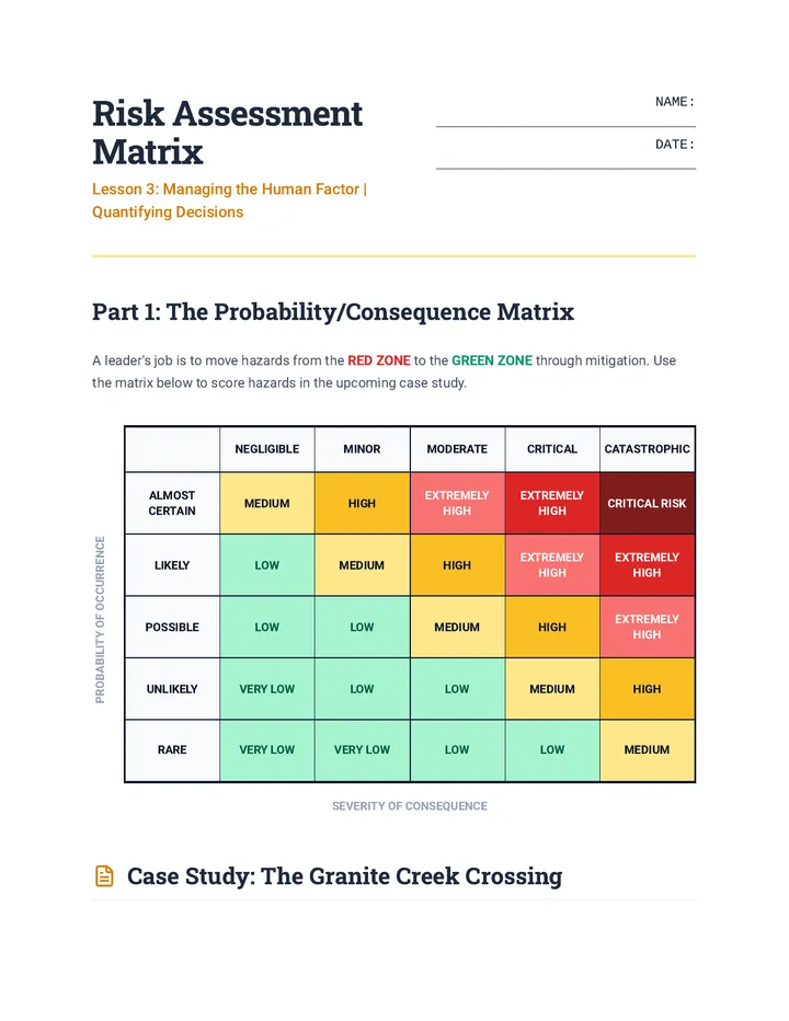 Risk Assessment Worksheet