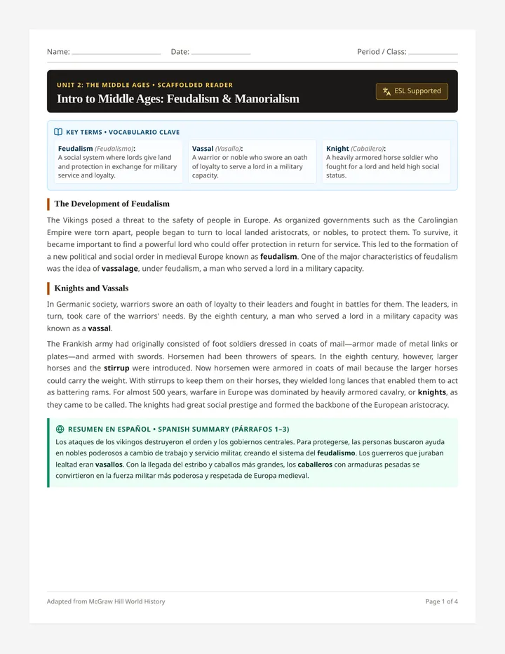 Medieval Feudalism Reading Guide