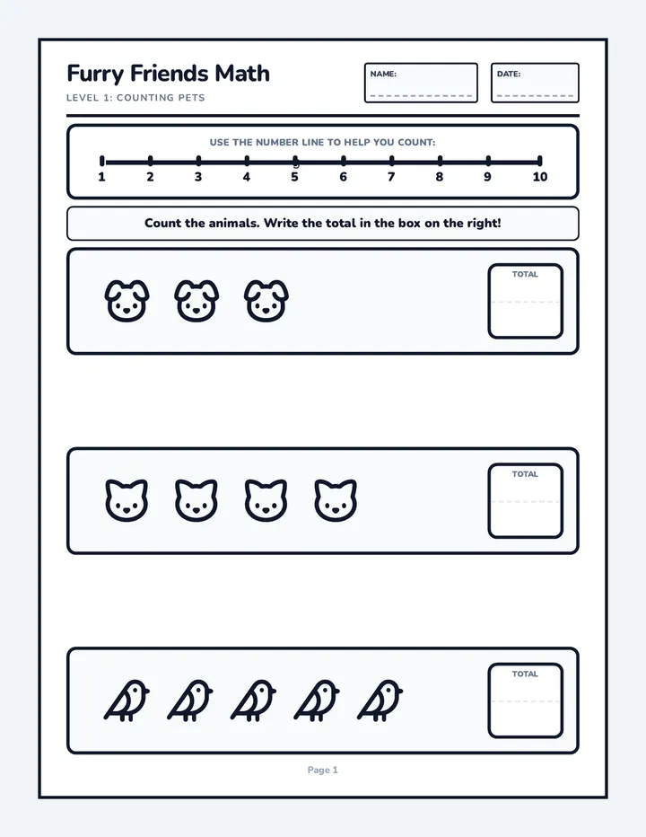 Furry Friends Addition Packet