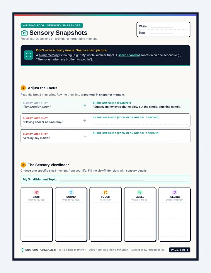 Sensory Snapshots Worksheet