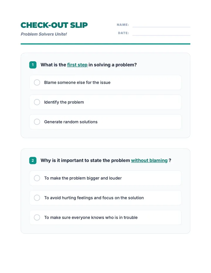 Exit Ticket Quiz