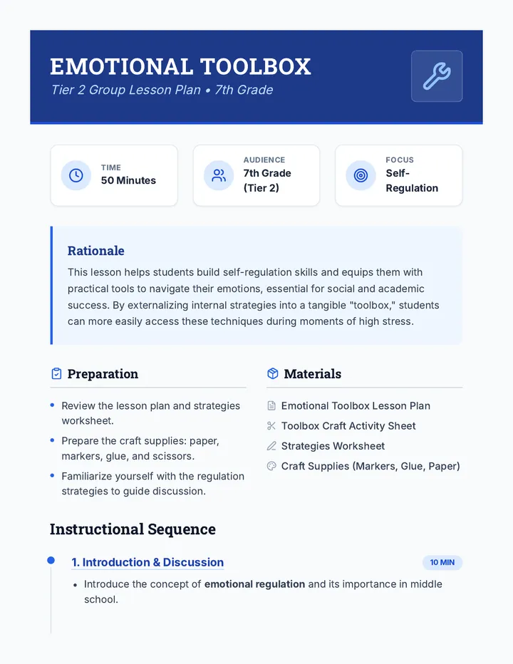 Emotional Toolbox Lesson Plan