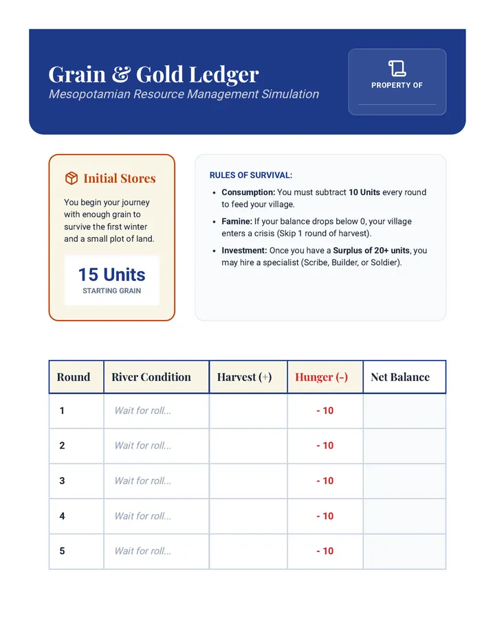 Grain and Gold Simulation Ledger