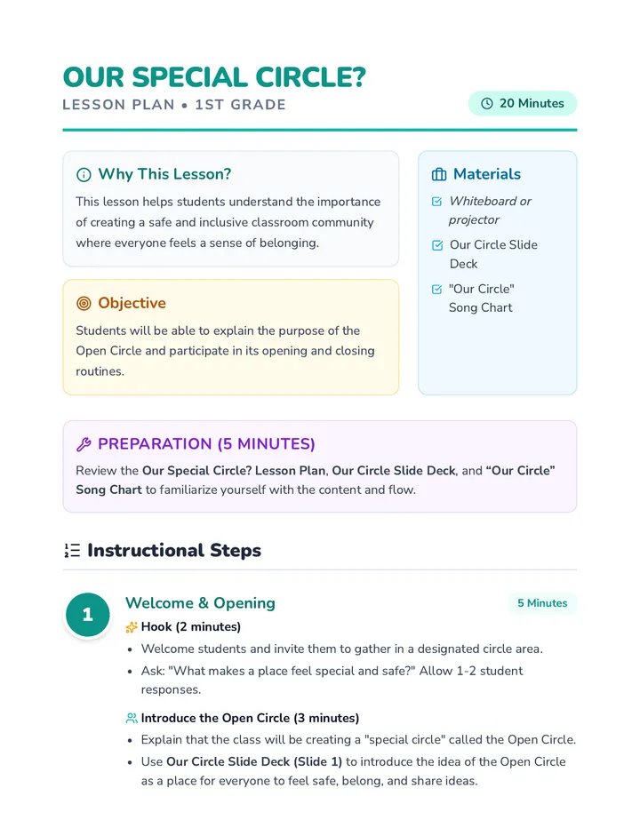 Our Special Circle Lesson Plan