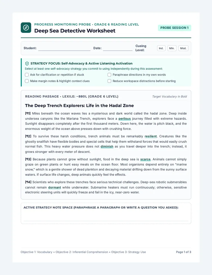 Deep Sea Detective Worksheet