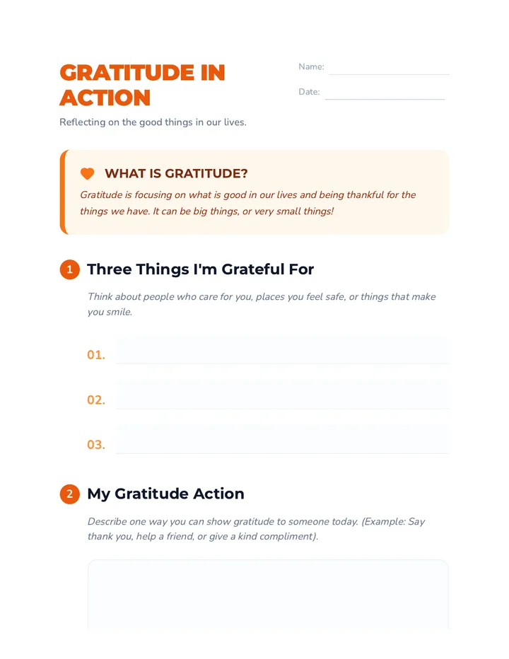 Gratitude Reflection Worksheet