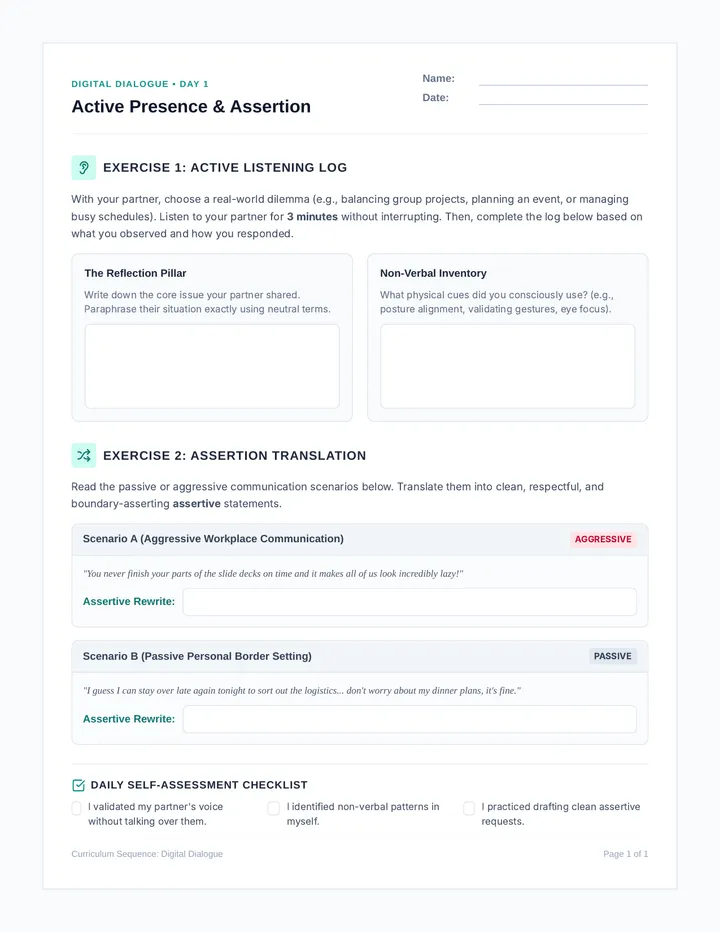 Face to Face Activity Sheet