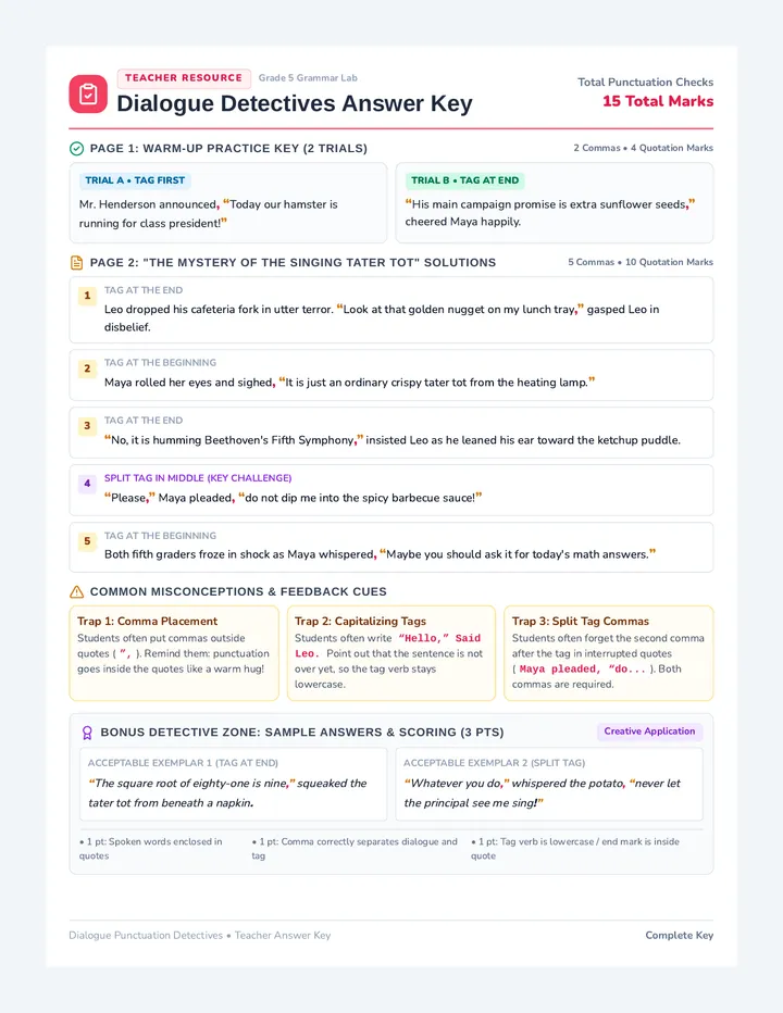 Dialogue Detectives Answer Key