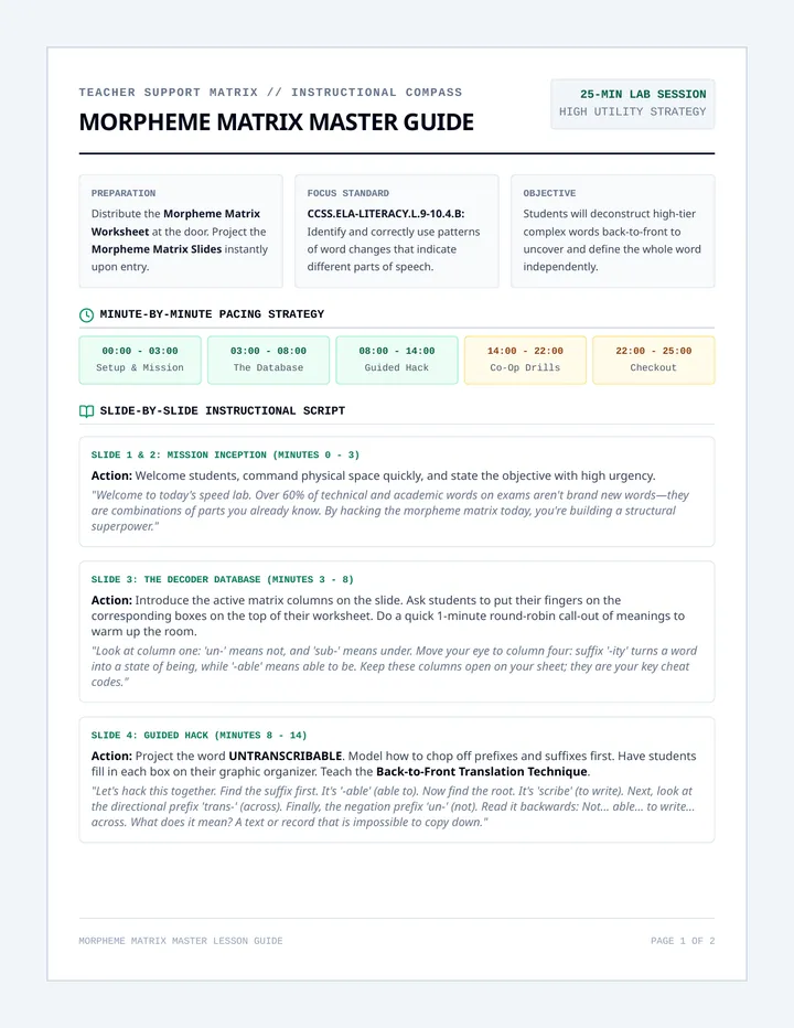 Morpheme Matrix Teacher Guide