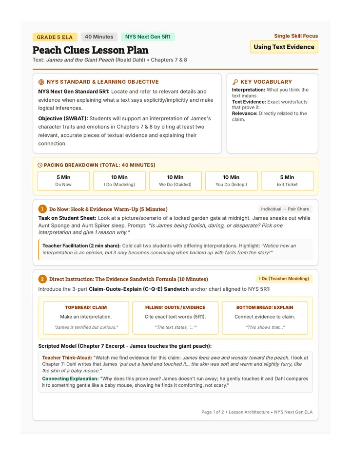 Peach Clues Lesson Plan