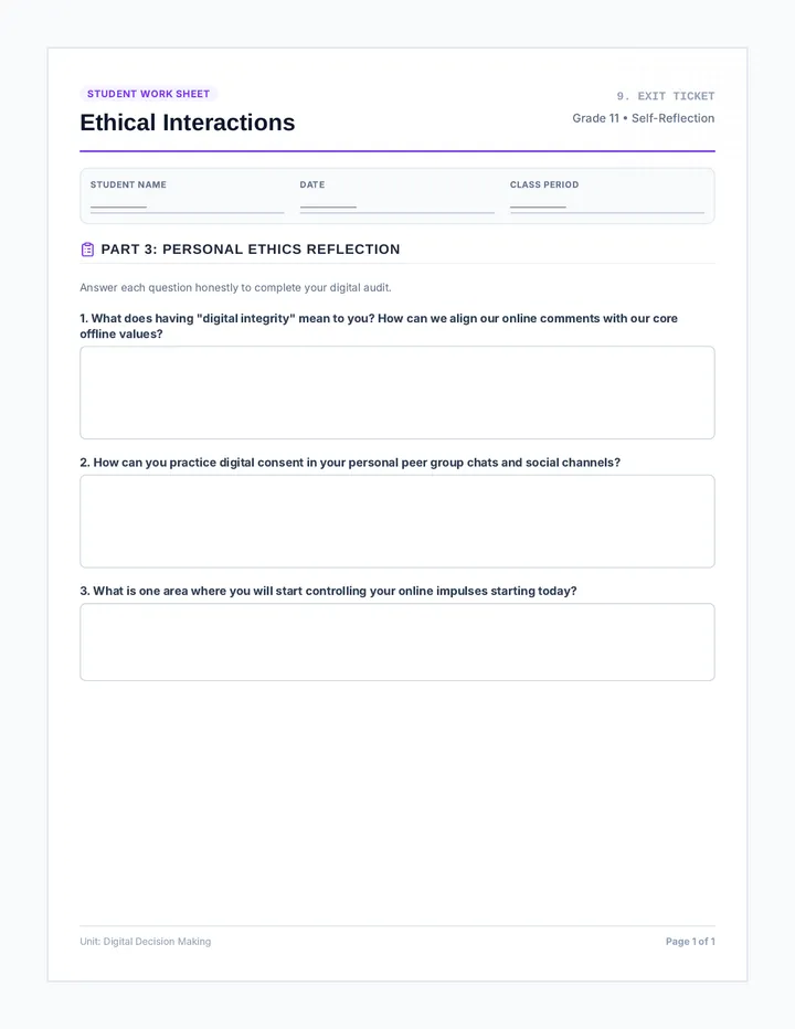 Ethical Student Exit Ticket