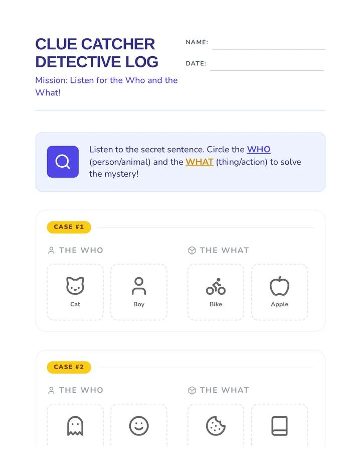 Clue Catcher Log Worksheet