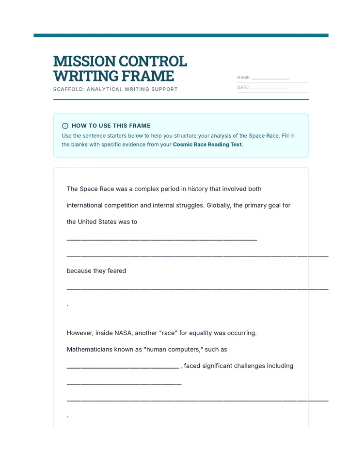 Mission Control Writing Frame Scaffold