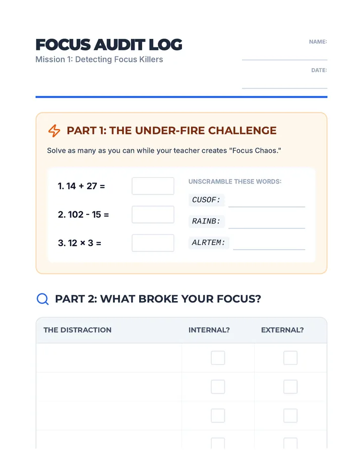 Distraction Audit Log Worksheet