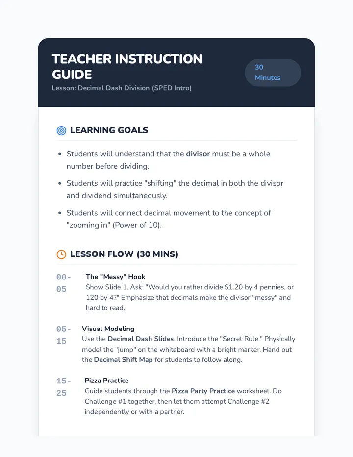 Decimal Dash Teacher Guide