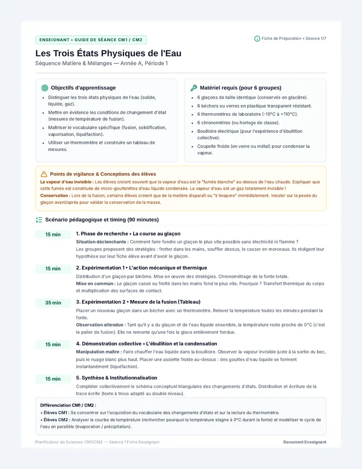 États de l'Eau Fiche Enseignant