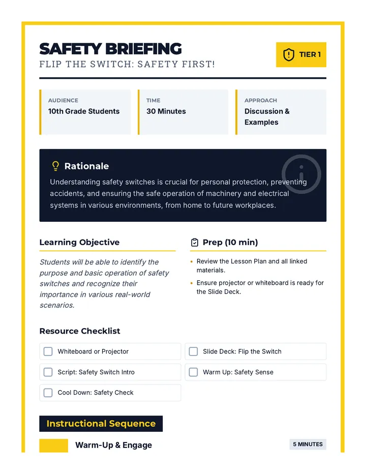 Safety First Lesson Plan