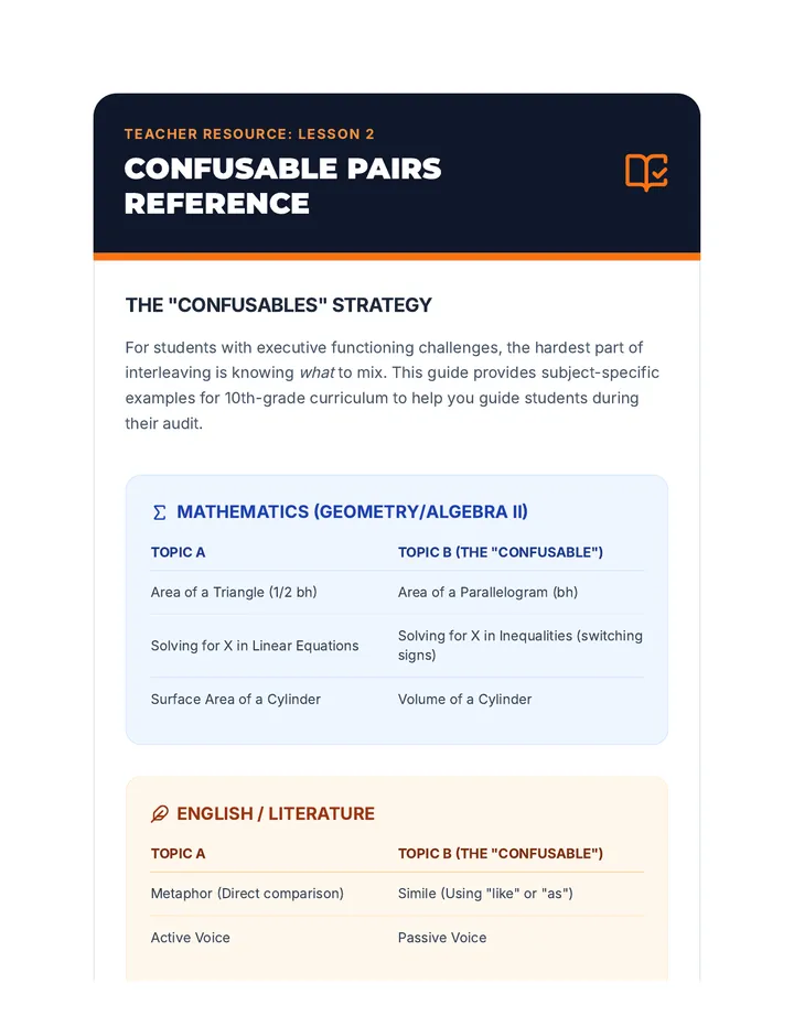 Confusable Pairs Teacher Guide