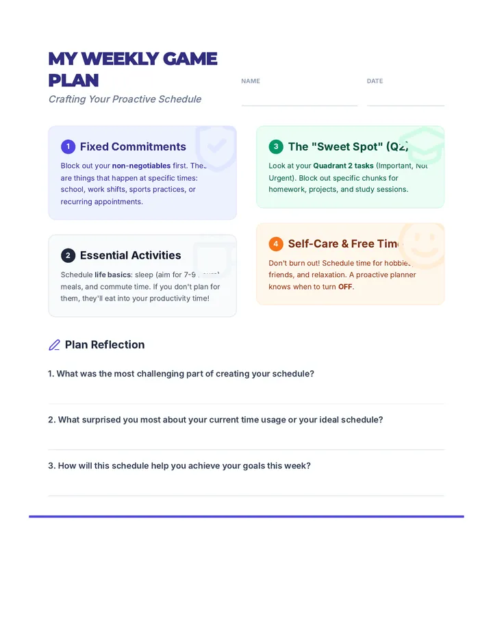 Weekly Game Plan Activity