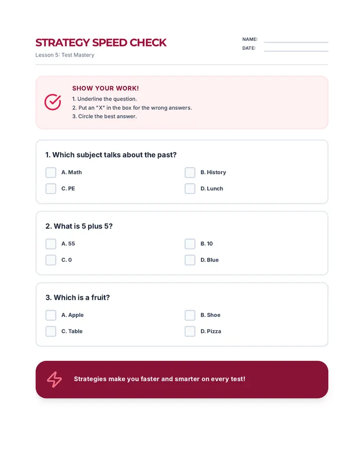 Strategy Practice Quiz Worksheet