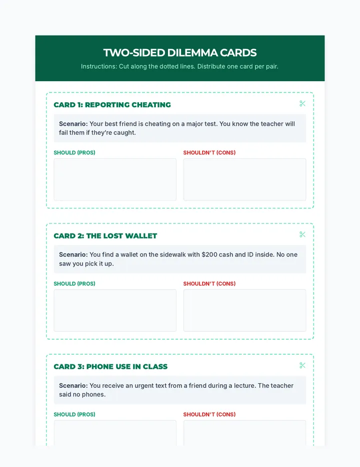 Two Sided Dilemma Cards Warmup