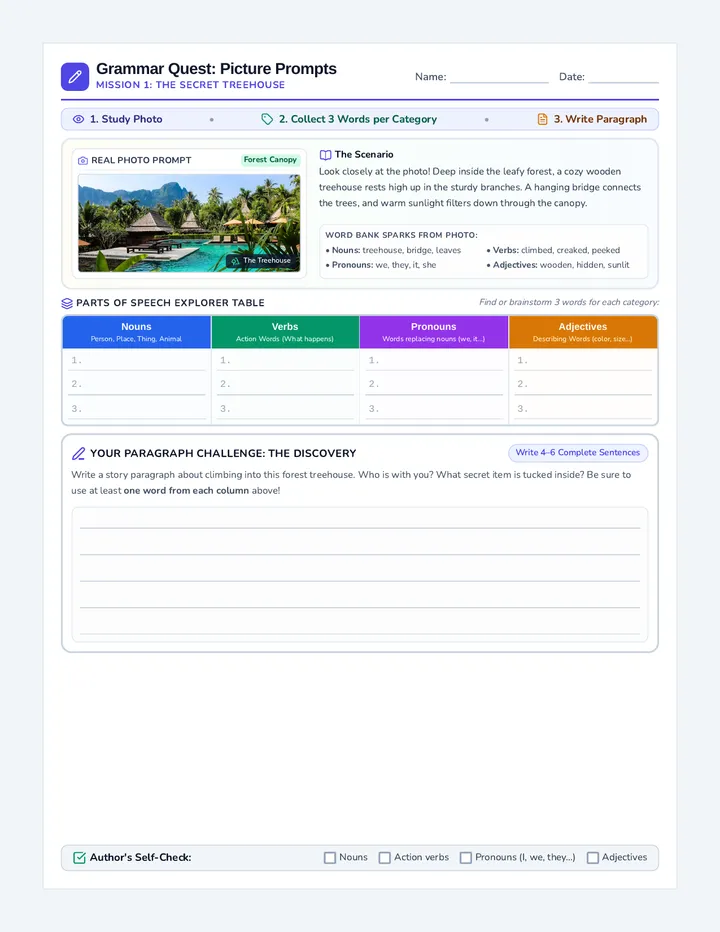 Grammar Quest Writing Prompts Worksheet