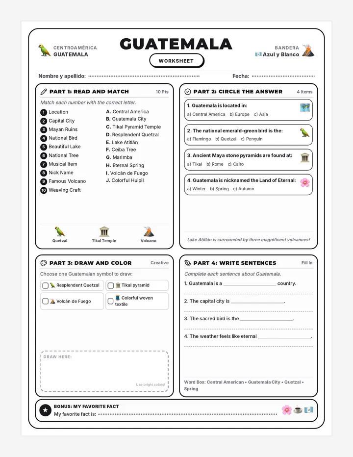 Central America Worksheets