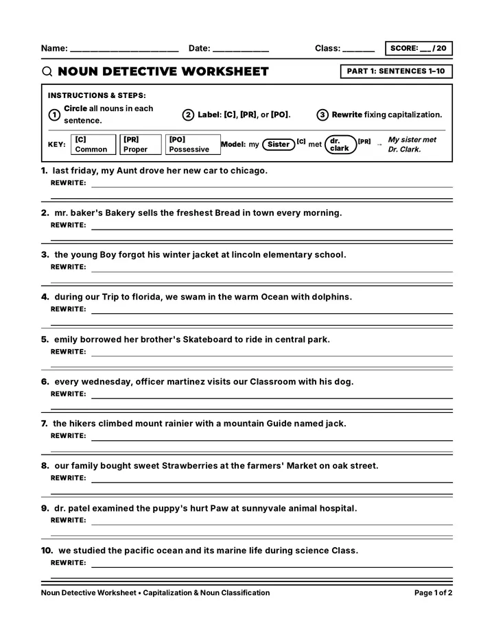 Noun Detective Worksheet