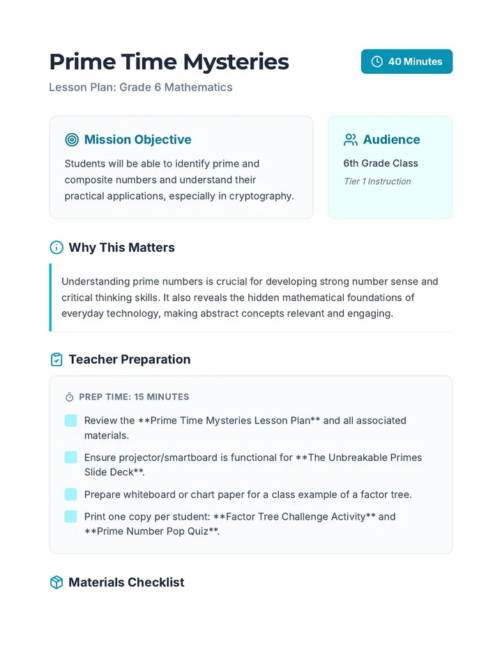 Prime Time Mysteries Lesson Plan