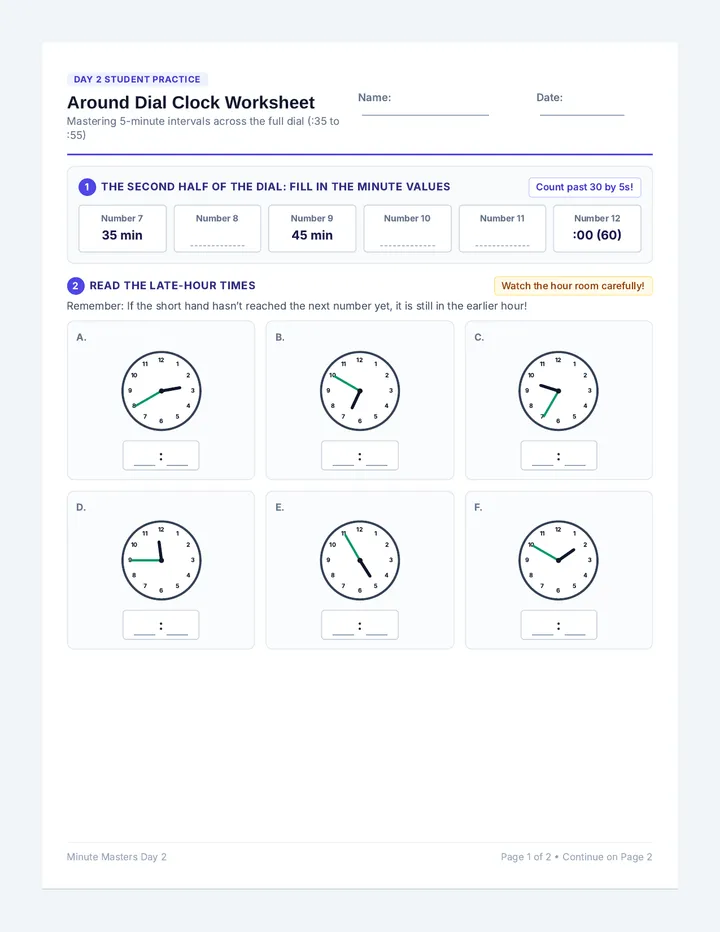Around Dial Clock Worksheet