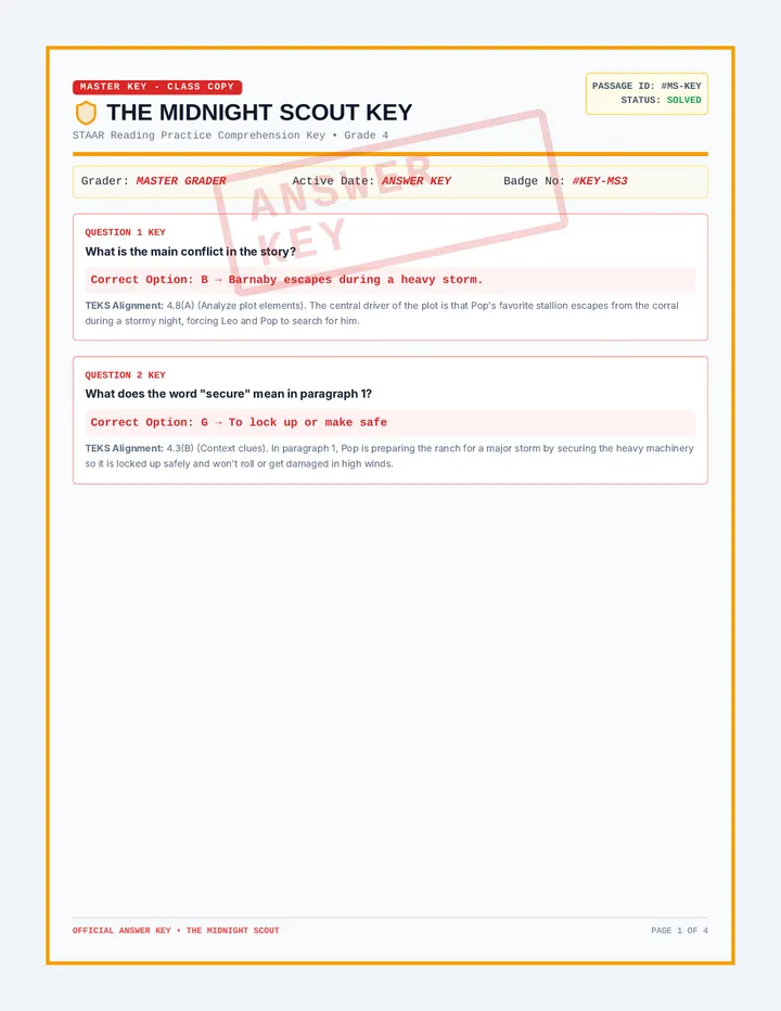 STAAR Reading Answer Key