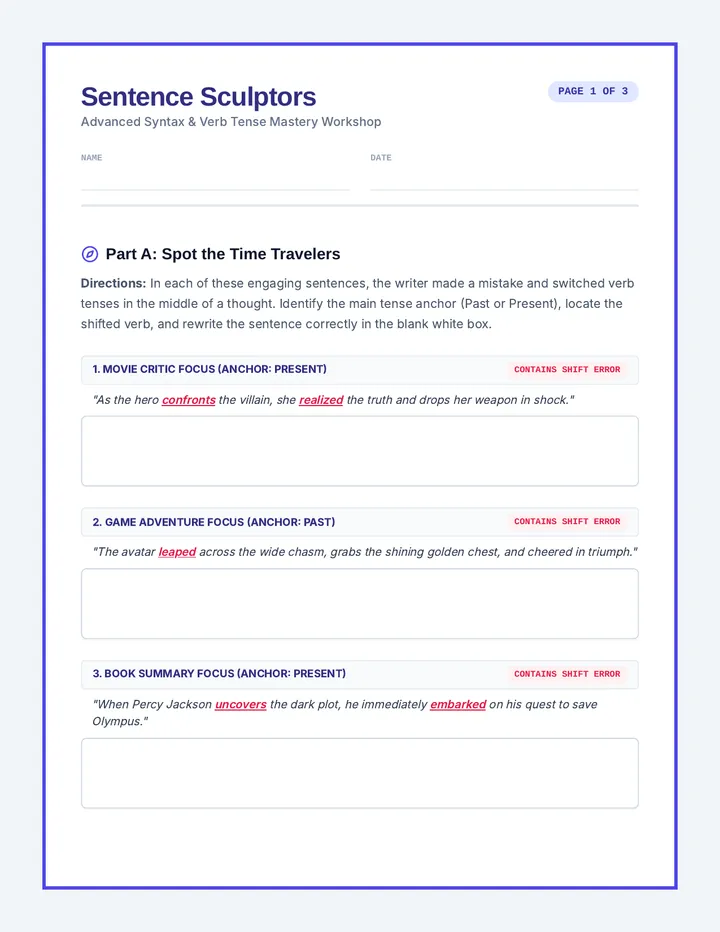 Sentence Sculptors Worksheet