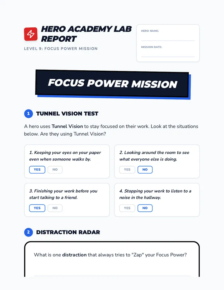 Focus Power Mission Worksheet