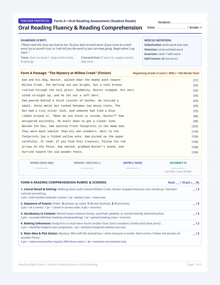 Reading Flight Check Teacher Guide