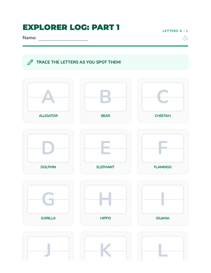 Explorer Log Worksheet