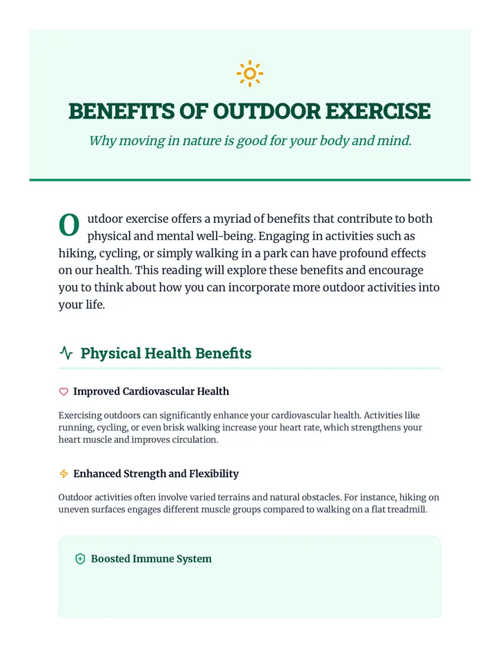 Benefits of Outdoor Exercise Reading Passage