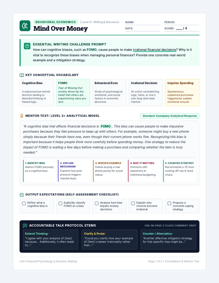 Mind Over Money Worksheet