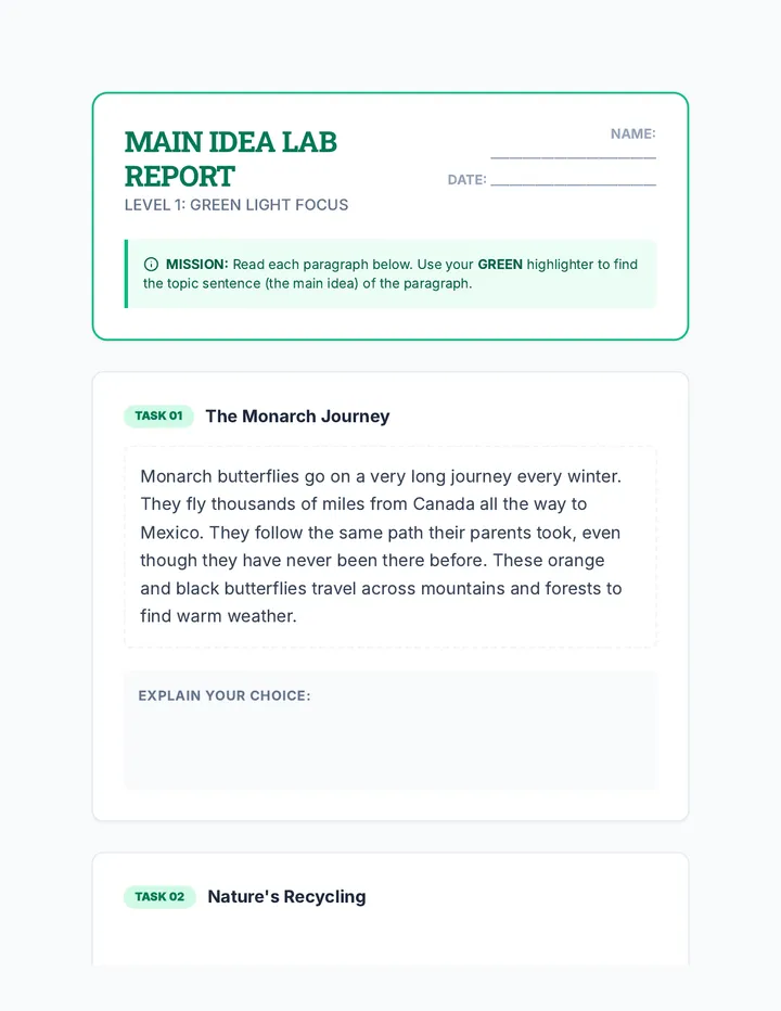 Green Light Worksheet