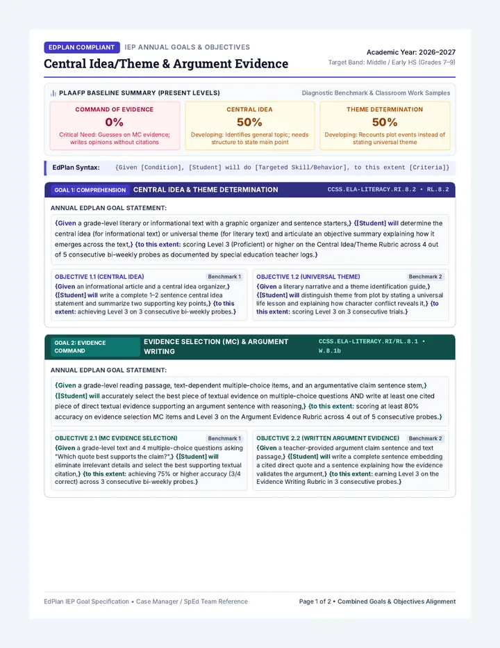 Evidence Mastery Goal Document